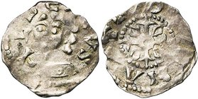 NAMUR, Comté, Albert II (avant 1031-1063), AR denier, vers 1050, Dinant. D/ ALBERTVS B. de trois quarts de f. R/ + DEONANT Croix fourchue, un annelet ...