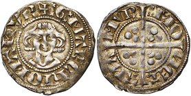 NAMUR, Comté, Gui de Dampierre (1263-1297), AR esterlin à tête, vers 1290, Namur. Avec les M latins. D/ +G MARCHIO NAMVR B. de f. R/ MO-NET-A NA-MV...