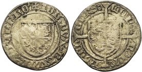 LUXEMBOURG, Duché, Jean de Bavière et Elisabeth de Görlitz, engagistes (1419-1425), AR demi-beyersgroschen, 1419-1424, Luxembourg. D/ Ecu écartelé de ...