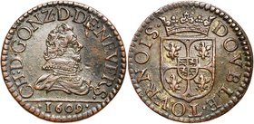 ARCHES, Principauté, Charles Ier de Gonzague (1601-1637), AR double tournois, 1609, Charleville. D/ B. cuir. à d. R/ Ecu couronné. P.A. 6157; De Mey M...