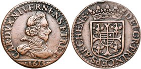 ARCHES, Principauté, Charles Ier de Gonzague (1601-1637), AR liard, 1615, Charleville. D/ B. cuir. à d. R/ Ecu couronné. P.A. 6151 var.; De Mey M42. 4...
