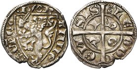 LIEGE, Principauté, Jean de Flandre (1282-1292), AR esterlin, Huy. D/ I-OH-ANNE-SEPC Ecu au lion brandissant une épée. R/ LE-ODI-EN-SIS Croix long...