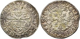 LIEGE, Principauté, Robert de Berghes (1557-1564), AR sprenger (5 patards), s.d. (1560). D/ L'écu épiscopal sous un heaume à cimier. R/ Croix longue e...