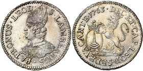 LIEGE, Principauté, Siège vacant (1763), AR escalin, 1763. D/ B. mitré du saint à g. R/ Lion deb. à g., soutenant l'écu de Liège. Chestret 695; Dengis...