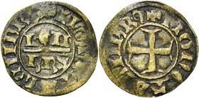 LIMBRICHT, Arnold IV van Stein (1381-1404), Cu dubbele mijt. Vz/ + IIONETA LEIIBR In het veld: LEII/BRS. Kz/ + IIONETA LIMBR9 Gevoet kruis. Piot, RBN ...