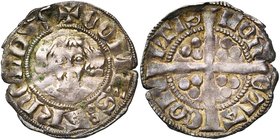LOON, Graafschap, Arnold V (1279-1323), AR sterling, Hasselt. Vz/ + COMES ARNOLDVS Ongekroond hoofd. Twee roosjes in de legende. Kz/ MON-TA- COM-ITIS...