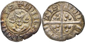 LOON, Graafschap, Arnold V (1279-1323), AR sterling, Hasselt. Vz/ + COMS• ARNOLDVS• Ongekroond hoofd. Kz/ MON-ETA- COMI-TIS Lang gevoet kruis met in ...
