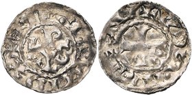 VLAANDEREN, Graafschap, Arnulf II (964-989) of Boudewijn IV (989-1036), AR denier, einde 10e eeuw, Atrecht (Arras), Abdij Sint-Vaast (?). Vz/ Karoling...