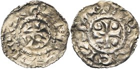VLAANDEREN, Graafschap, Arnulf II (964-989) of Boudewijn IV (989-1036), AR denarius, Brugge. Immobilisatie van de denarius van Karel de Eenvoudige. Vz...