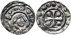 VLAANDEREN, Graafschap, Philips van den Elzas (1168-1191), AR kleine denarius, Saint-Omer. Vz/ Hoofd n. r. Kz/ Gevoet kruis met in de hoeken twee ster...