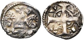 VLAANDEREN, Graafschap, AR kleine denarius, voor 1191, Béthune. Vz/ Driehoek eindigend op drie lelies en met in het midden een ringetje. In het veld d...