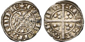 VLAANDEREN, Graafschap, Gwijde van Dampierre (1280-1305), AR sterling met de adelaar, ca. 1290-1292, Aalst. Vz/ +G COMES• FLANDRIE Tweekoppige adela...