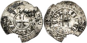VLAANDEREN, Graafschap, Philips van Chieti (Philippe de Thiette), regent (1303-1305), biljoen groot met kasteel, Aalst. Vz/ Kort gevoet kruis. Binneno...