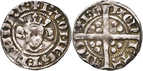 VLAANDEREN, Graafschap, Robrecht van Béthune (1305-1322), AR sterling, ca. 1317, Aalst. Vz/ + R COMES FLANDRIE Gekroond hoofd. Kz/ MON-ETA- ALO-TEN ...