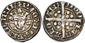 VLAANDEREN, Graafschap, Robrecht van Béthune (1305-1322), AR sterling, ca. 1317, Aalst. Vz/ + R COMES FLANDRIE Gekroond hoofd. Kz/ MON-ETA- ALO-TEN ...