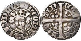 VLAANDEREN, Graafschap, Robrecht van Béthune (1305-1322), AR sterling, ca. 1317, Aalst. Vz/ + R COMES FLANDRIE Gekroond hoofd. Kz/ MON-ETA- ALO-TEN ...