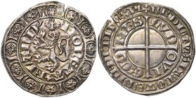 VLAANDEREN, Graafschap, Lodewijk van Nevers (1322-1346), AR groot met de leeuw, 1340-1343, Gent. Vz/ MONETA FLAND' Klimmende leeuw n. l. met daarboven...
