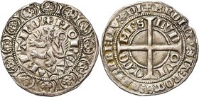 VLAANDEREN, Graafschap, Lodewijk van Male (1346-1384), AR groot met de leeuw, 5e uitgifte (1355-1358), Gent en Mechelen. Vz/ + MONETA (blad) FLAND'• K...