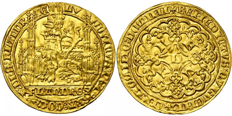 VLAANDEREN, Graafschap, Lodewijk van Male (1346-1384), AV gouden gehelmde leeuw ...