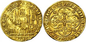 VLAANDEREN, Graafschap, Lodewijk van Male (1346-1384), AV nieuw gouden schild met de leeuw (écu d'or au lion), 1370/1372-1384, Gent en Mechelen. Vz/ D...
