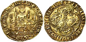 VLAANDEREN, Graafschap, Philips de Goede (1419-1467), AV gouden schild klinkaert, Gent of Namen (?). Onbeschreven varieteit met punt onder A van FLAD ...