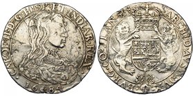 VLAANDEREN, Graafschap, Karel II (1665-1700), AR dukaton, 1684, Brugge. Tweede type. Vz/ Bb. van de koning r. met lang haar en halsketting van het Gul...