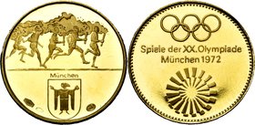 ALLEMAGNE, République fédérale, (1949-), médaille en or, 1972. Jeux olympiques de Munich. 3,51g Titre 0,900.

Flan poli / Proof