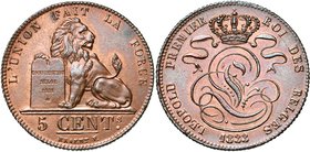 BELGIQUE, Royaume, Léopold Ier (1831-1865), Cu 5 centimes, 1833. BRAEMT F. avec point. Dupriez 53.

Superbe / Extremely Fine