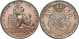 BELGIQUE, Royaume, Léopold Ier (1831-1865), Cu 5 centimes, 1834. BRAEMT F. avec point. Dupriez 104.

Superbe / Extremely Fine
