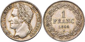 BELGIQUE, Royaume, Léopold Ier (1831-1865), AR 1 franc, 1844. Larges cannelures. Bogaert 211B.

Très Beau / Very Fine
