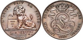 BELGIQUE, Royaume, Léopold Ier (1831-1865), Cu 5 centimes, 1847. BRAEMT F. avec point. Dupriez 349.

presque Superbe / about Extremely Fine