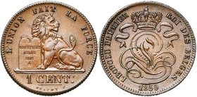 BELGIQUE, Royaume, Léopold Ier (1831-1865), Cu 1 centime, 1850. Dupriez 510. Fines brisures du coin au droit.

Superbe / Extremely Fine