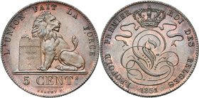 BELGIQUE, Royaume, Léopold Ier (1831-1865), Cu 5 centimes, 1851. Petit 5. BRAEMT F. avec point. Bogaert 516A.

Fleur de Coin / Uncirculated