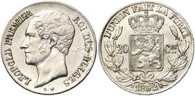 BELGIQUE, Royaume, Léopold Ier (1831-1865), AR 20 centimes, 1852. L.W. avec points. Bogaert 523A. Fine griffe au revers.

Superbe / Extremely Fine