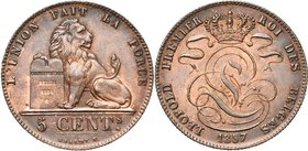 BELGIQUE, Royaume, Léopold Ier (1831-1865), Cu 5 centimes, 1857. Bogaert 594B.

Superbe à Fleur de Coin / Extremely Fine - Uncirculated