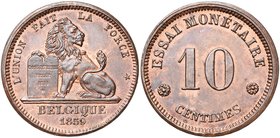 BELGIQUE, Royaume, Léopold Ier (1831-1865), 10 centimes, 1859. Essai de Braemt en cuivre. Tranche lisse. Dupriez 679. Très rare.

Fleur de Coin / Un...