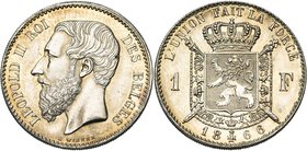 BELGIQUE, Royaume, Léopold II (1865-1909), AR 1 franc, 1866. Dupriez 1042. Flan poli. Fines griffes et petite tache.

Superbe / Extremely Fine