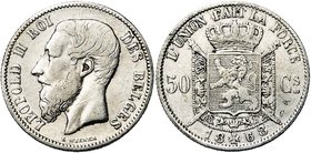 BELGIQUE, Royaume, Léopold II (1865-1909), AR 50 centimes, 1868. Dupriez 1099. Très rare.

Beau à Très Beau / Fine - Very Fine