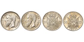 BELGIQUE, Royaume, Léopold II (1865-1909), AR lot de 2 p.: 50 centimes 1899FR et NL.

Superbe à Fleur de Coin / Extremely Fine - Uncirculated