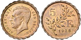 BELGIQUE, Royaume, Albert Ier (1909-1934), 5 francs, 1926FR. Essai en bronze. Coins de Devreese et Everaerts. Dupriez 2267. Rare.

Fleur de Coin / U...