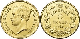 BELGIQUE, Royaume, Albert Ier (1909-1934), 5 francs - 1 belga, 1930FR. Essai en similor. Coins de Devreese et Everaerts. Tranche inscrite. Pos. A. Dup...