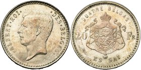 BELGIQUE, Royaume, Albert Ier (1909-1934), 20 francs - 4 belgas, s.d. (1933). Essai en argent. Coins de Bonnetain et Devreese. Tranche inscrite. Pos. ...