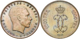 BELGIQUE, Royaume, Régence du prince Charles (1944-1950), 1000 francs, 1949. Essai en bronze. Tranche cannelée. Bogaert 2850 (décrit uniquement en sim...