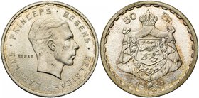 BELGIQUE, Royaume, Régence du prince Charles (1944-1950), 50 francs, 1949. Essai en argent. Tranche cannelée. Bogaert 2860. Très rare Petites taches....
