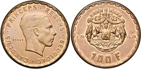 BELGIQUE, Royaume, Régence du prince Charles (1944-1950), 100 francs, 1949. Essai en bronze. Tranche cannelée. Bogaert 2861. Très rare Petits coups.
...