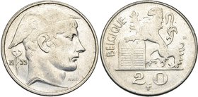 BELGIQUE, Royaume, Baudouin (1951-1993), AR 20 francs, 1955FR. Bogaert 3002. Très rare Fines griffes.

Très Beau / Very Fine