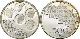 BELGIQUE, Royaume, Baudouin (1951-1993), AR 500 francs, 1980NL/FR. 150e anniversaire de l'indépendance. GR-BR 3550. Extrêmement rare Etui.

Flan pol...