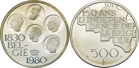BELGIQUE, Royaume, Baudouin (1951-1993), AR 500 francs, 1980NL/FR. 150e anniversaire de l'indépendance. GR-BR 3550. Extrêmement rare.

Flan poli / P...