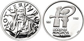 BELGIQUE, Royaume, Baudouin (1951-1993), module de 20 francs, 1980. Platine. Millénaire de la principauté de Liège. 8,00g.

Fleur de Coin / Uncircul...