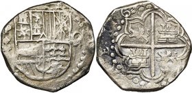 BOLIVIE, Philippe III (1598-1621), AR 8 reales, 16[], Potosi. Différent: T. D/ Ecu couronné. R/ Quadrilobe anglé aux armes de Castille et Leon. C.C.T....